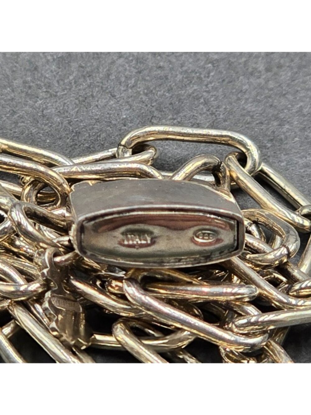 Italian Sterling Silver Padlock Paperclip Chain Statement Necklace 17" - Picture 6 of 13